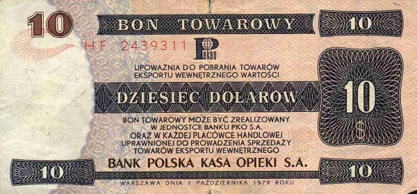 Front of Poland pFX43: 10 Dollars from 1979