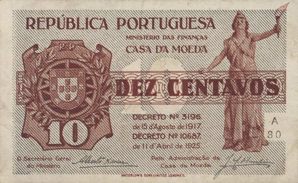 Front of Portugal p101: 10 Centavos from 1917