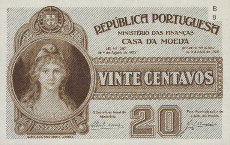 Front of Portugal p102: 20 Centavos from 1922