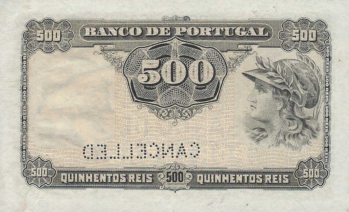 Back of Portugal p105s: 500 Reis from 1917