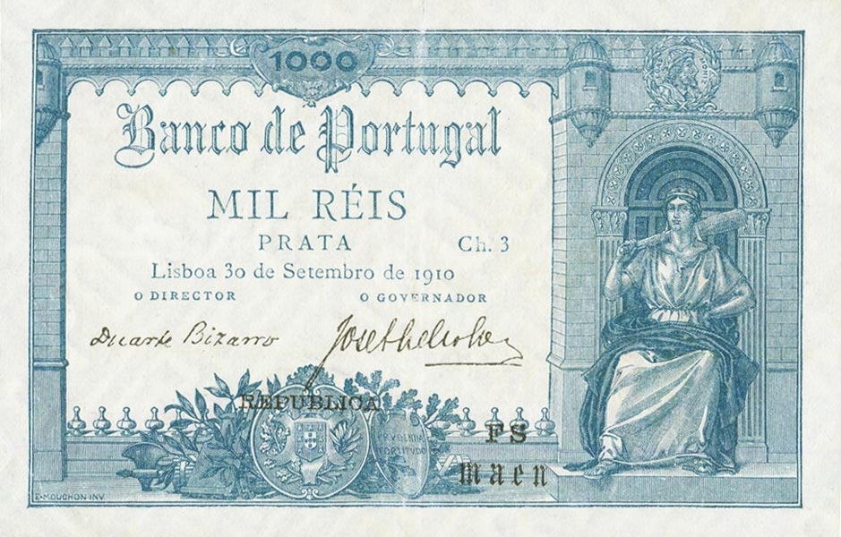 Front of Portugal p106: 1 Mil Reis from 1917