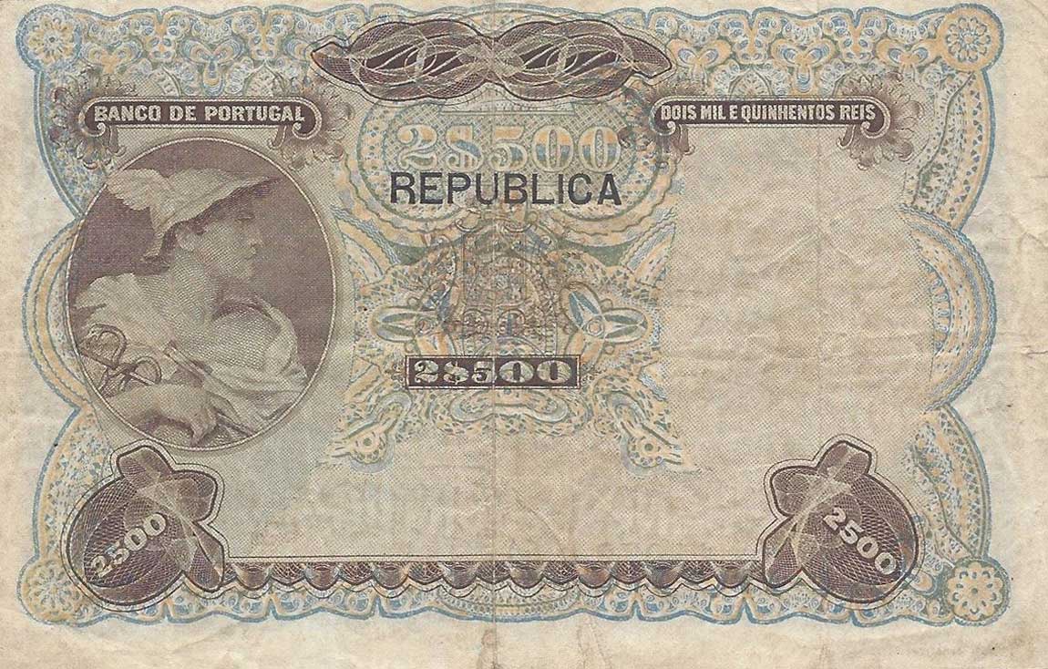 Back of Portugal p107a: 2.5 Mil Reis from 1916