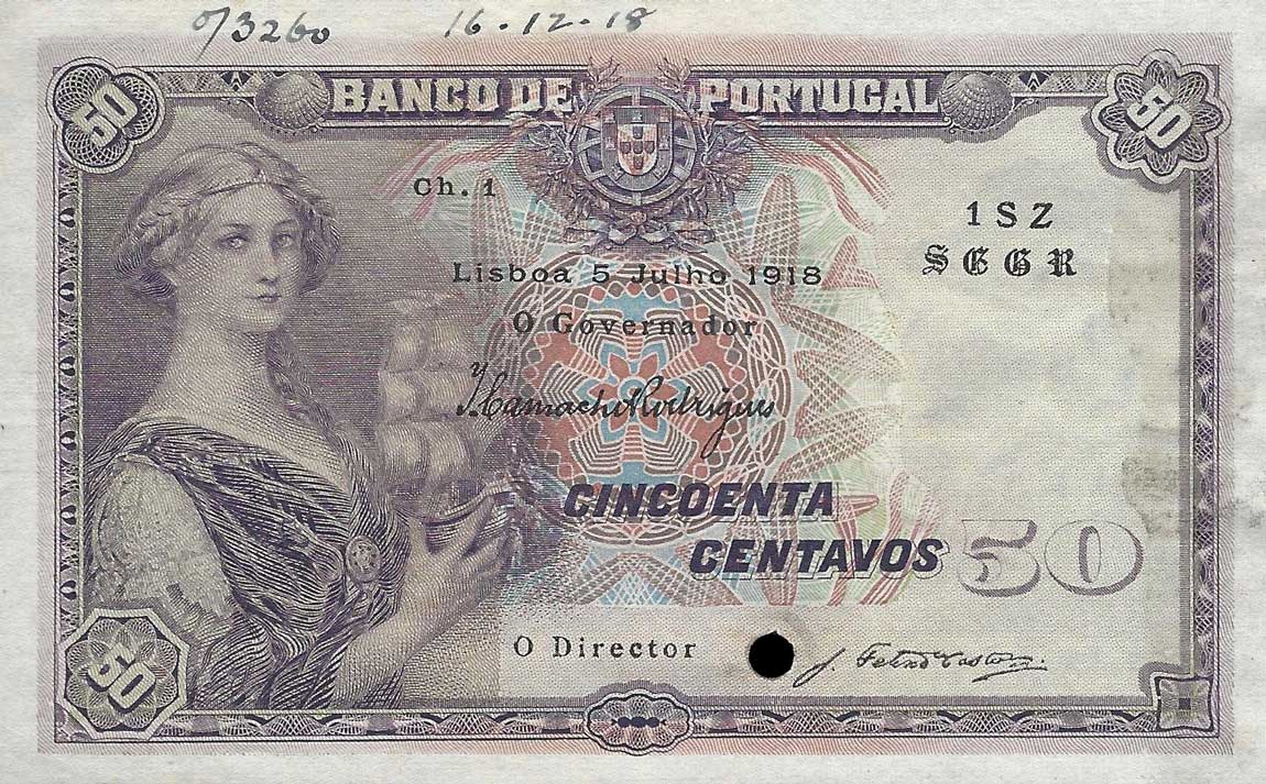 Front of Portugal p112s: 50 Centavos from 1918