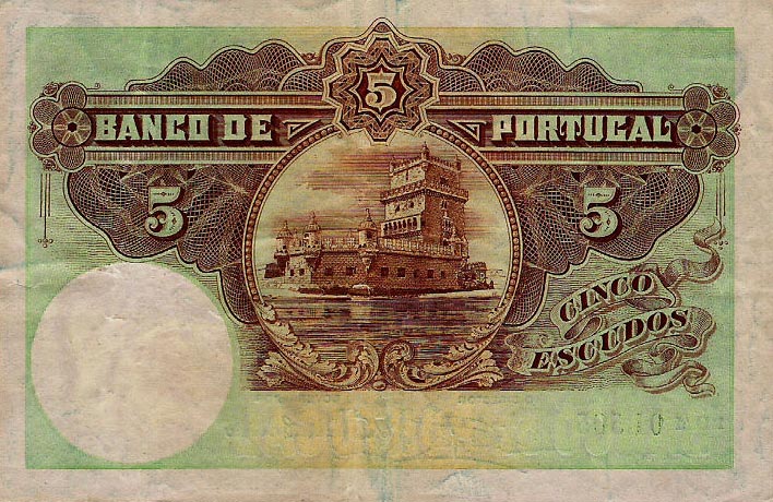 Back of Portugal p114a: 5 Escudos from 1913