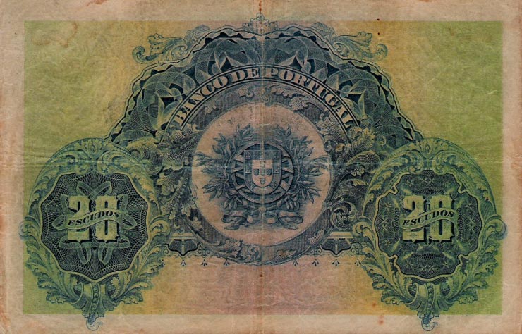 Back of Portugal p115a: 20 Escudos from 1915