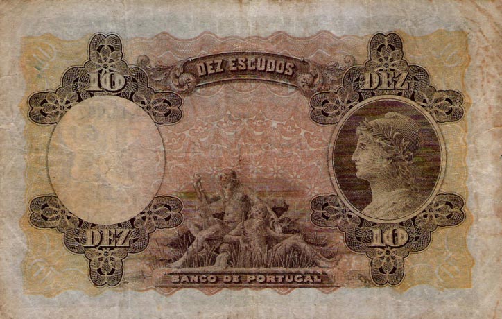 Back of Portugal p117a: 10 Escudos from 1919