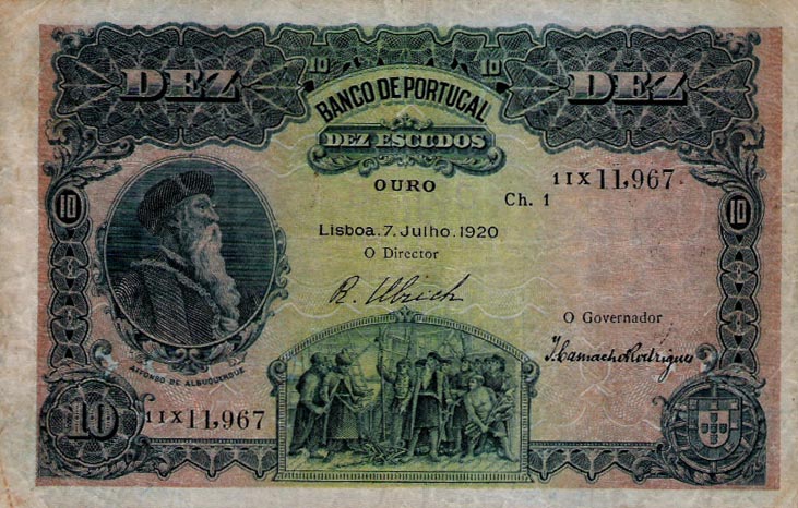 Front of Portugal p117a: 10 Escudos from 1919