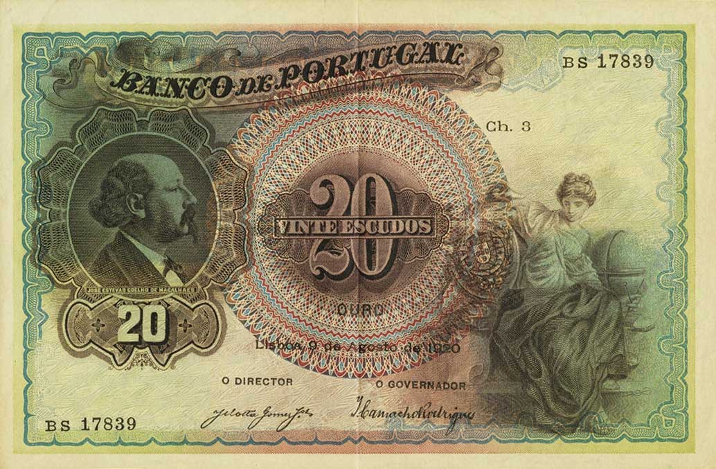 Front of Portugal p122: 20 Escudos from 1920