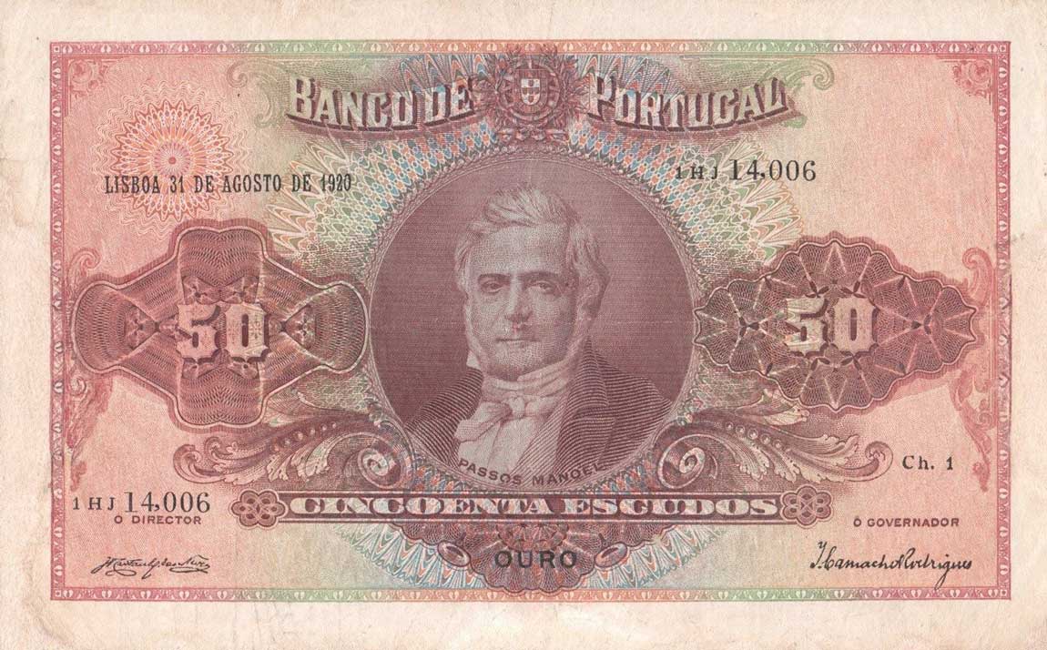 Front of Portugal p123: 50 Escudos from 1920