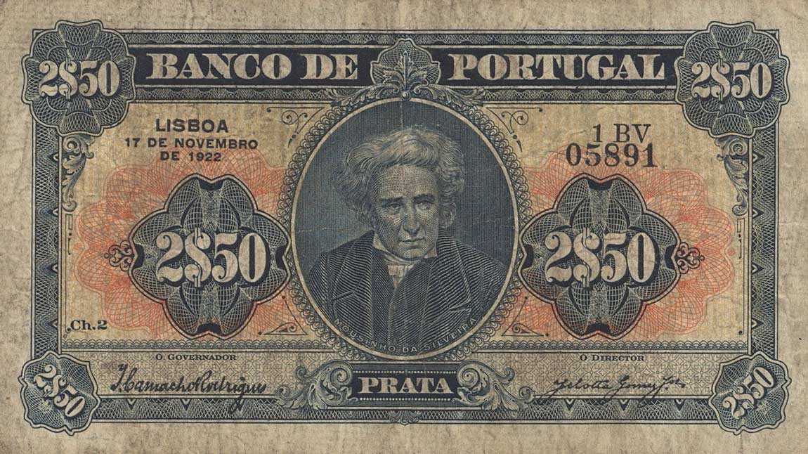 Front of Portugal p127a: 2.5 Escudos from 1922