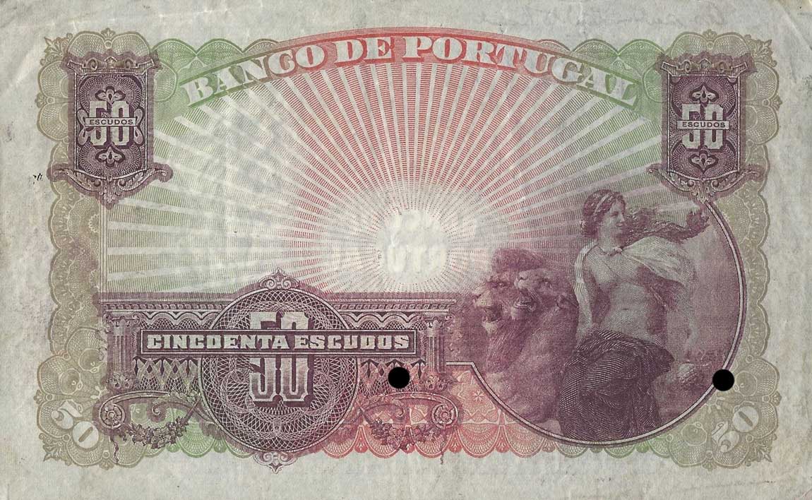 Back of Portugal p128s: 50 Escudos from 1922