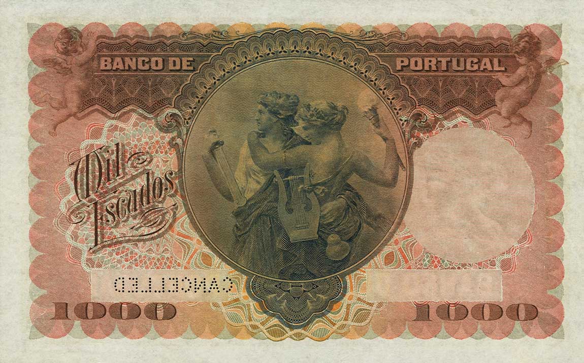 Back of Portugal p131s: 1000 Escudos from 1922