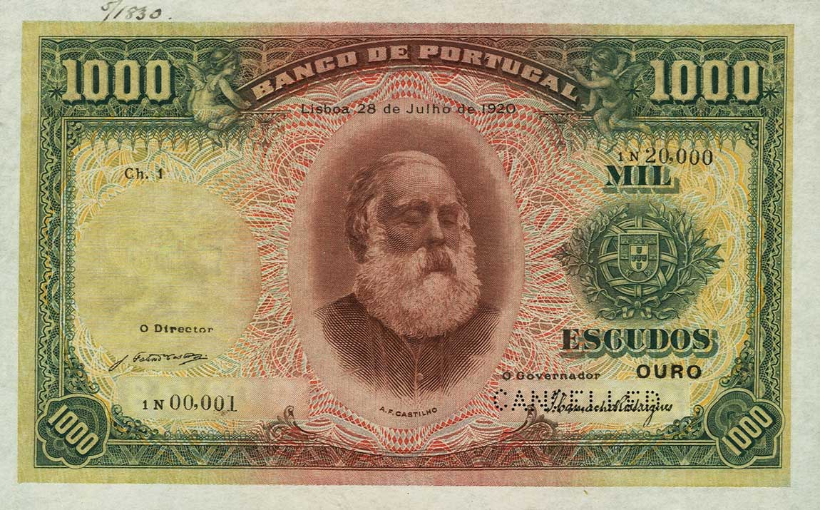 Front of Portugal p131s: 1000 Escudos from 1922