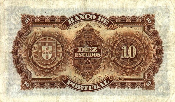 Back of Portugal p134: 10 Escudos from 1925