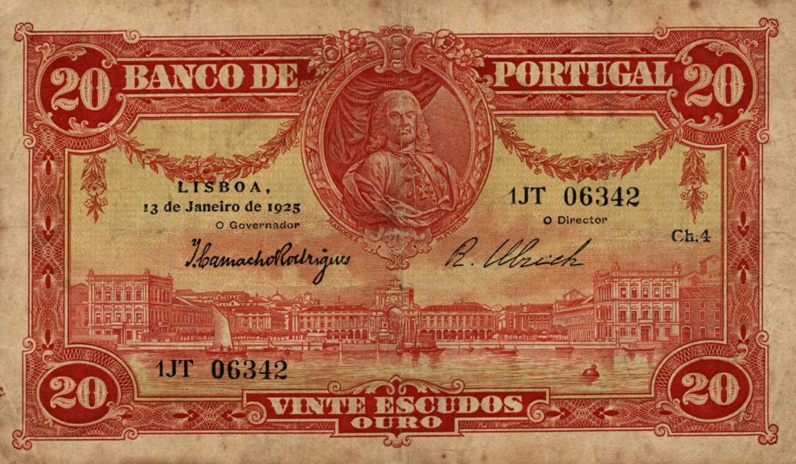 Front of Portugal p135: 20 Escudos from 1925