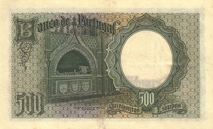 Back of Portugal p151: 500 Escudos from 1938