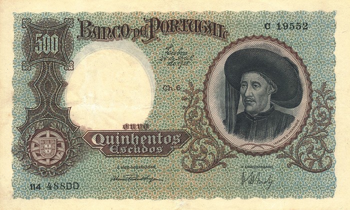 Front of Portugal p151: 500 Escudos from 1938