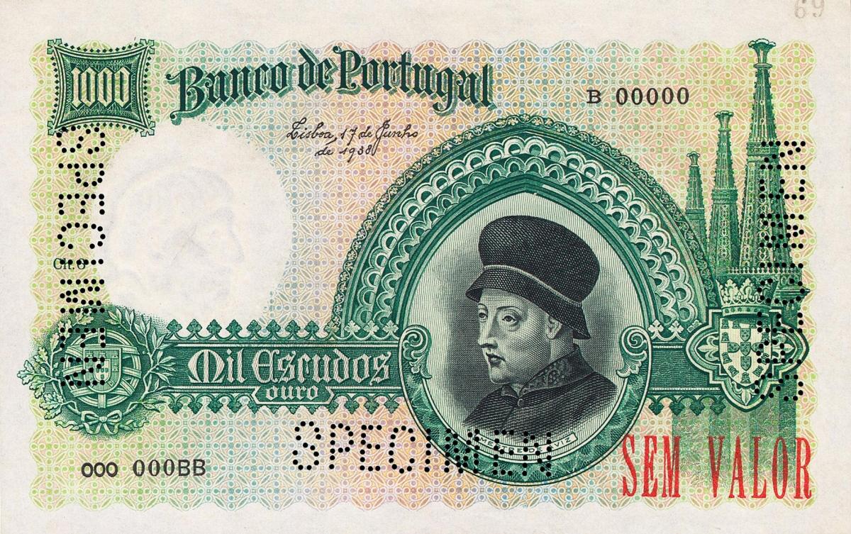 Front of Portugal p152s: 1000 Escudos from 1938