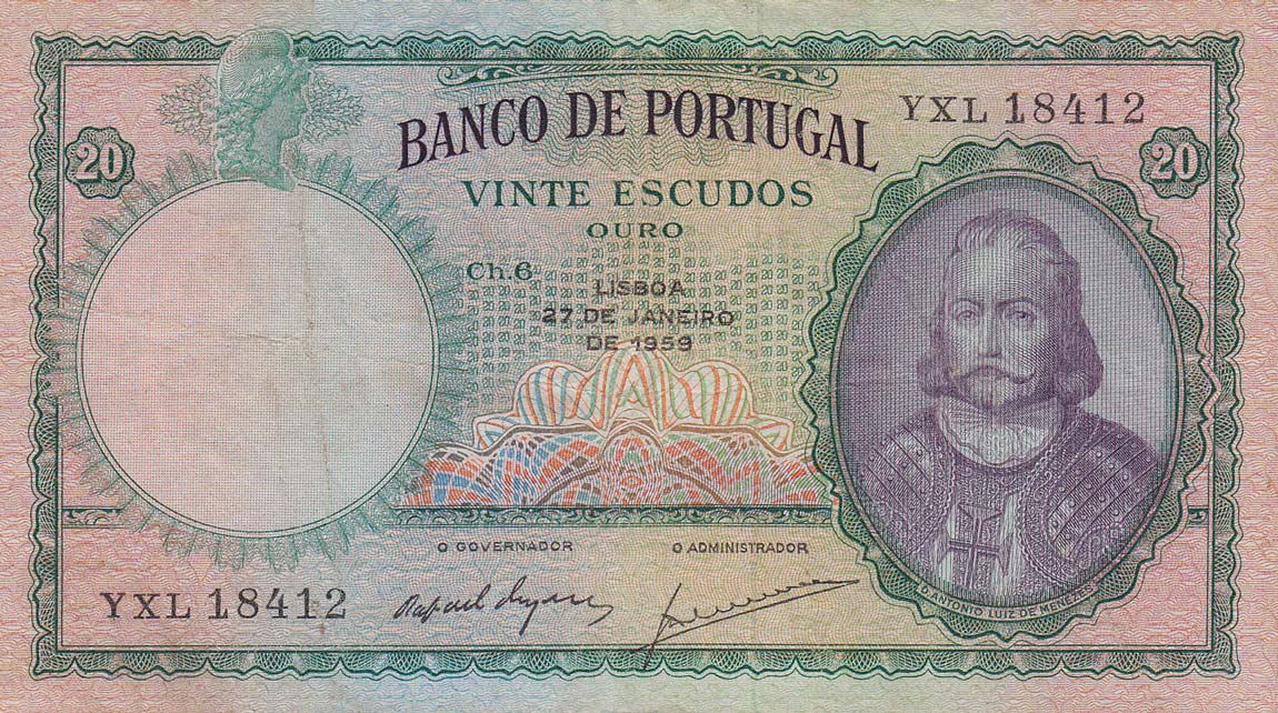 Front of Portugal p153b: 20 Escudos from 1959