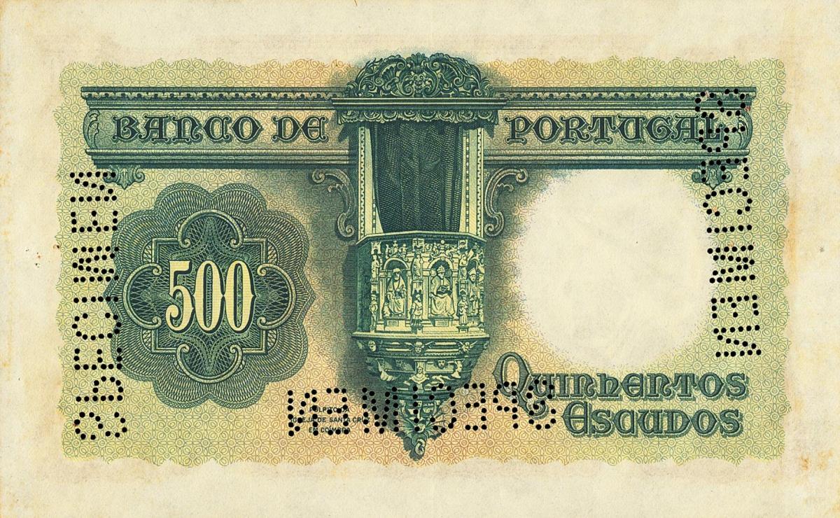 Back of Portugal p155s: 500 Escudos from 1942