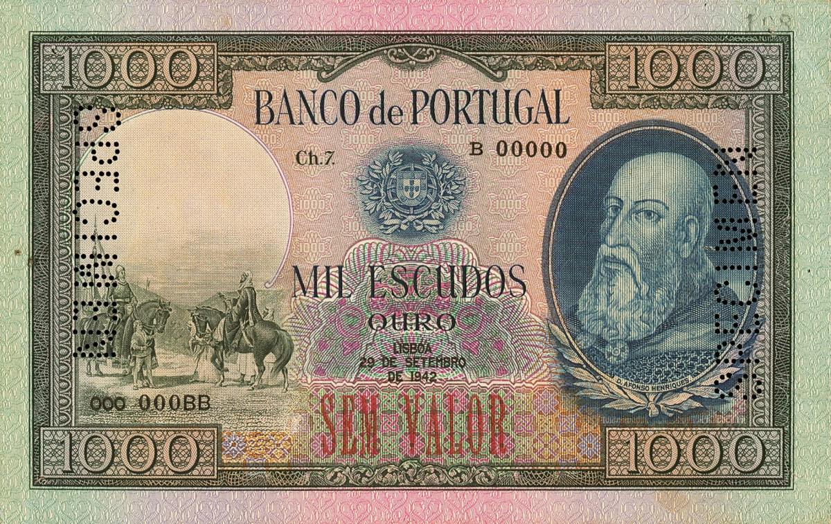 Front of Portugal p156s: 1000 Escudos from 1942