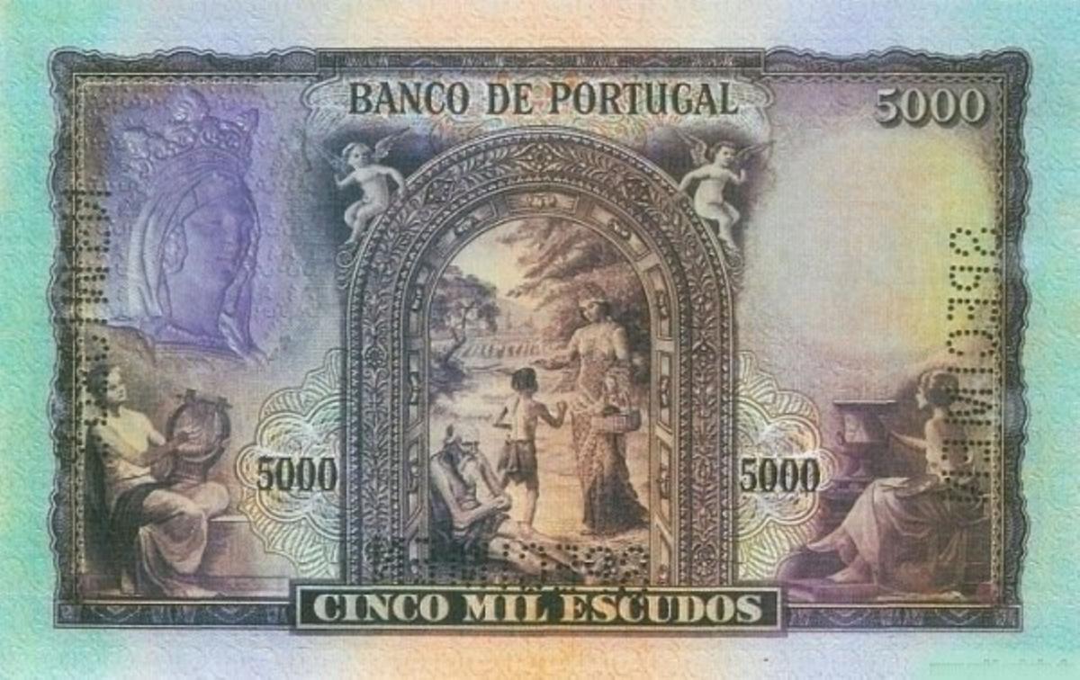 Back of Portugal p157: 5000 Escudos from 1942