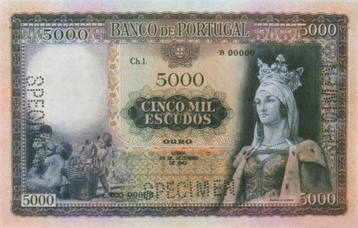 Front of Portugal p157: 5000 Escudos from 1942