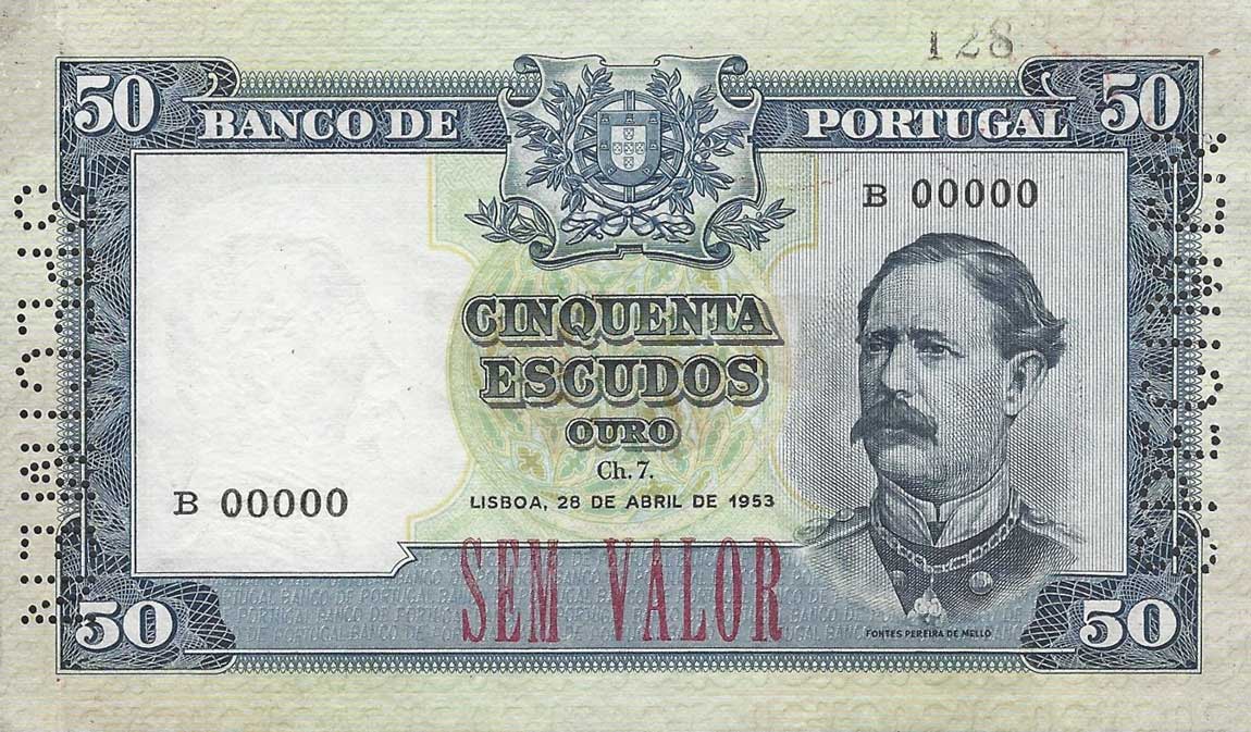 Front of Portugal p160s: 50 Escudos from 1953