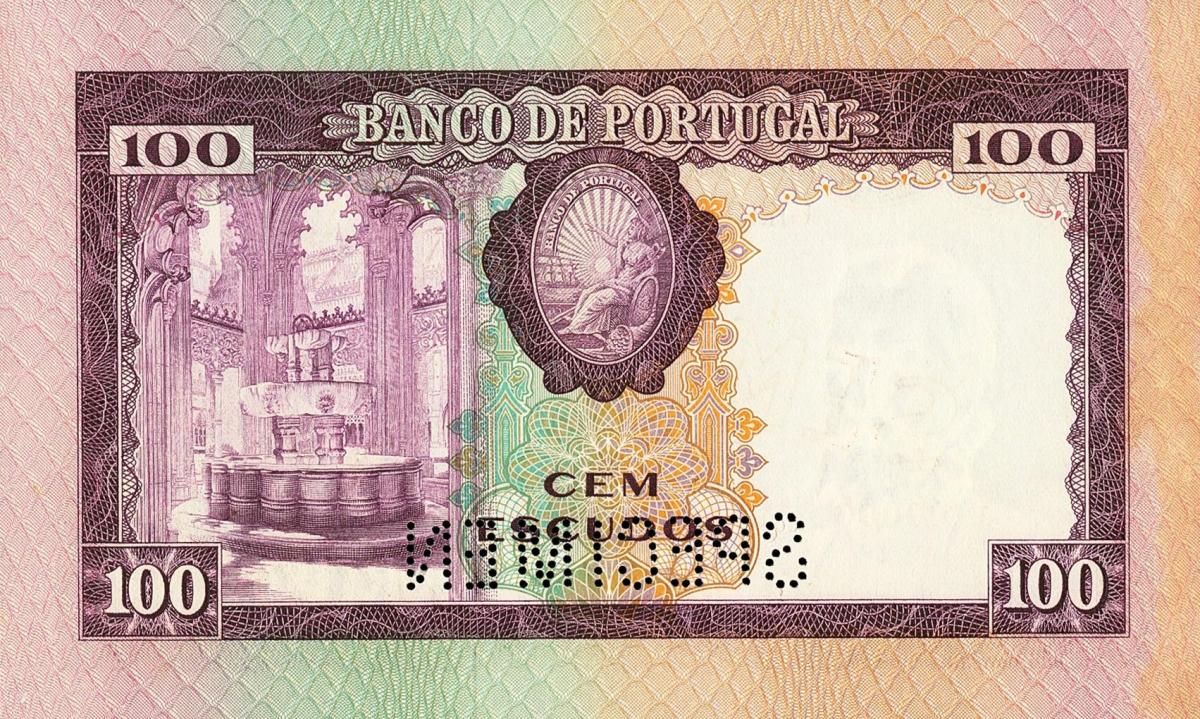 Back of Portugal p165s: 100 Escudos from 1961