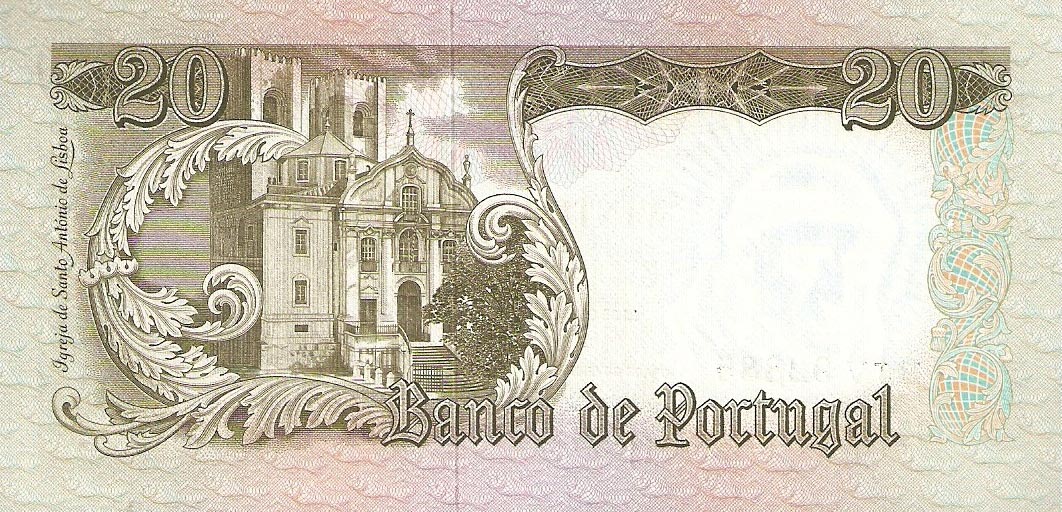 Back of Portugal p167b: 20 Escudos from 1964