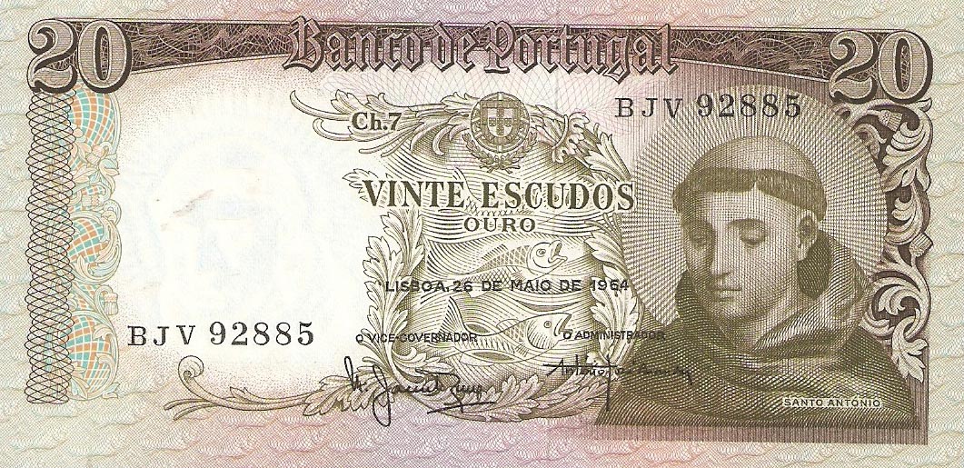 Front of Portugal p167b: 20 Escudos from 1964