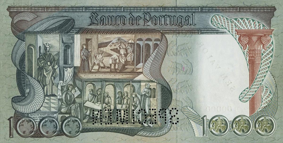 Back of Portugal p171s: 1000 Escudos from 1965