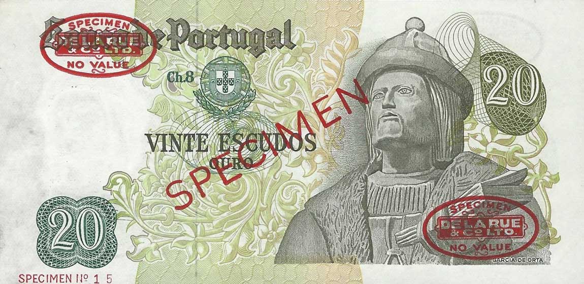 Front of Portugal p173s: 20 Escudos from 1971