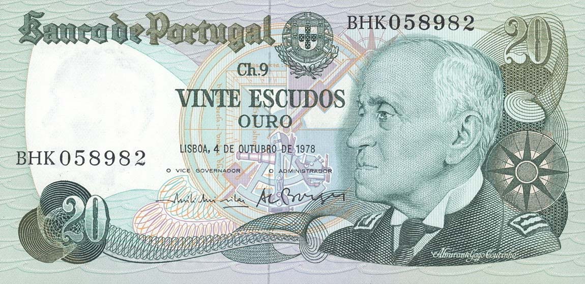 Front of Portugal p176a: 20 Escudos from 1978