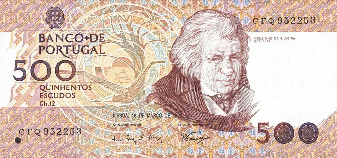 Front of Portugal p180e: 500 Escudos from 1993