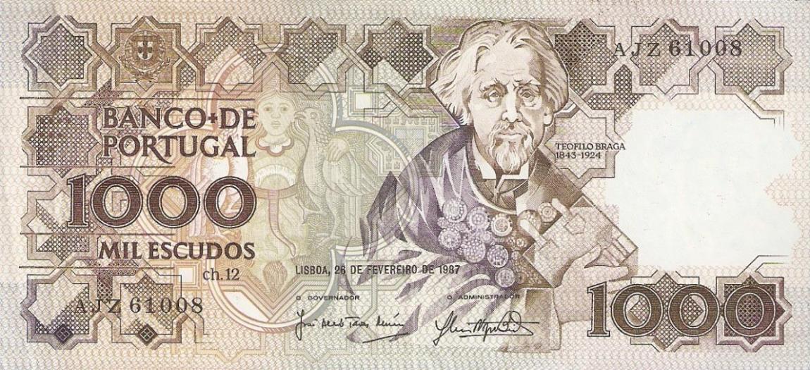 Front of Portugal p181c: 1000 Escudos from 1987