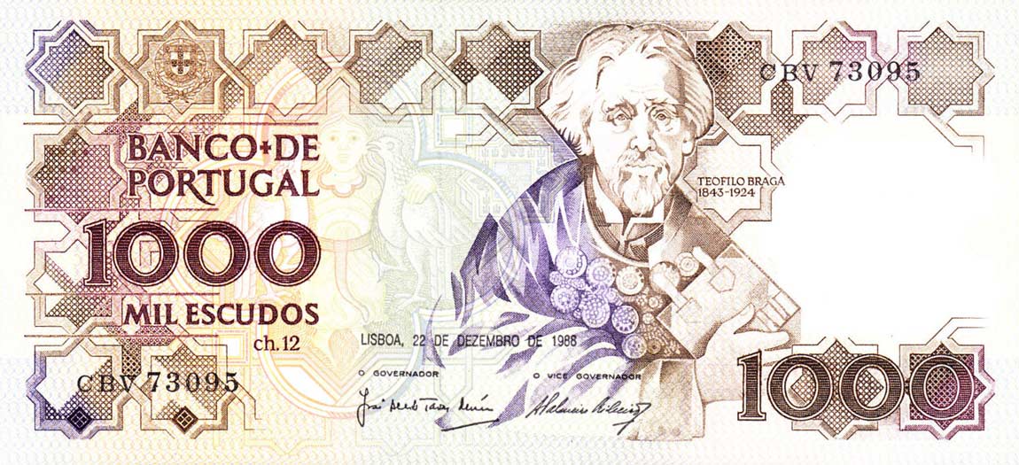 Front of Portugal p181e: 1000 Escudos from 1988