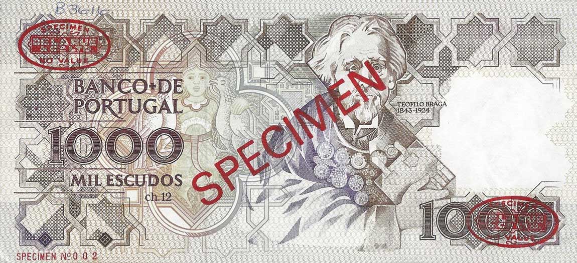 Front of Portugal p181s: 1000 Escudos from 1983