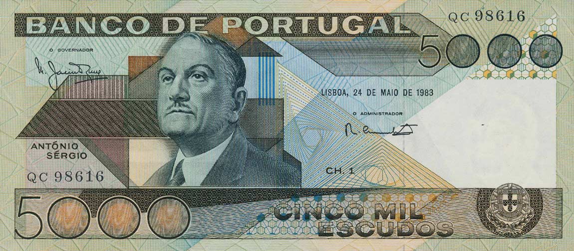 Front of Portugal p182c: 5000 Escudos from 1983