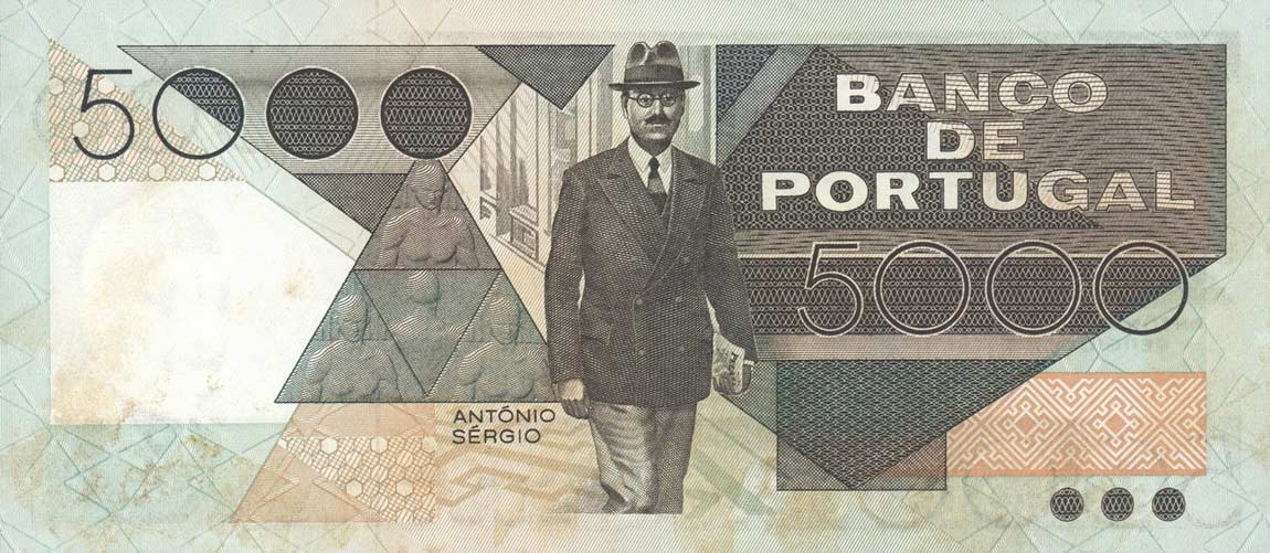 Back of Portugal p182e: 5000 Escudos from 1986