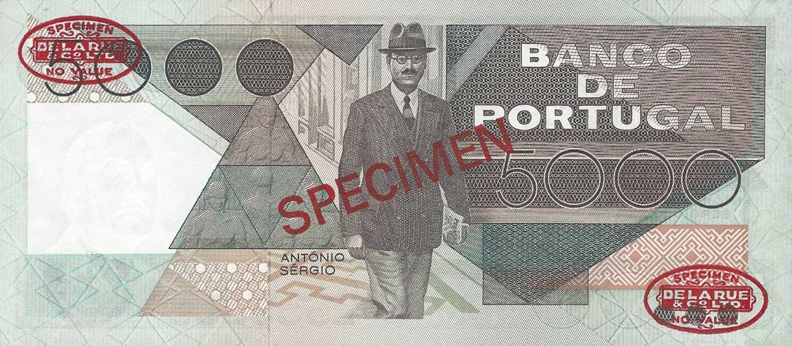 Back of Portugal p182s: 5000 Escudos from 1980