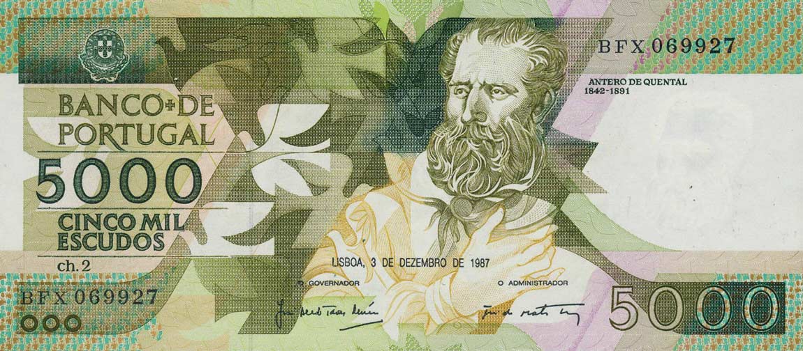 Front of Portugal p183b: 5000 Escudos from 1987