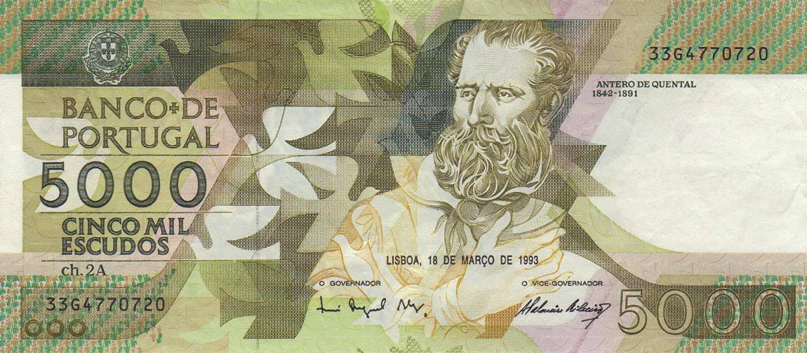 Front of Portugal p184e: 5000 Escudos from 1993