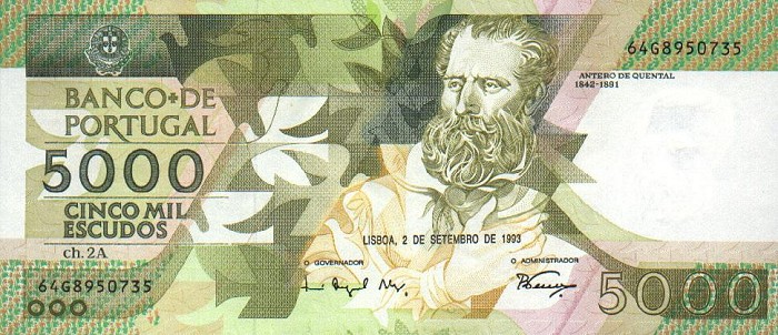 Front of Portugal p184f: 5000 Escudos from 1993