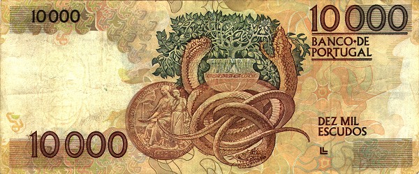 Back of Portugal p185c: 10000 Escudos from 1991