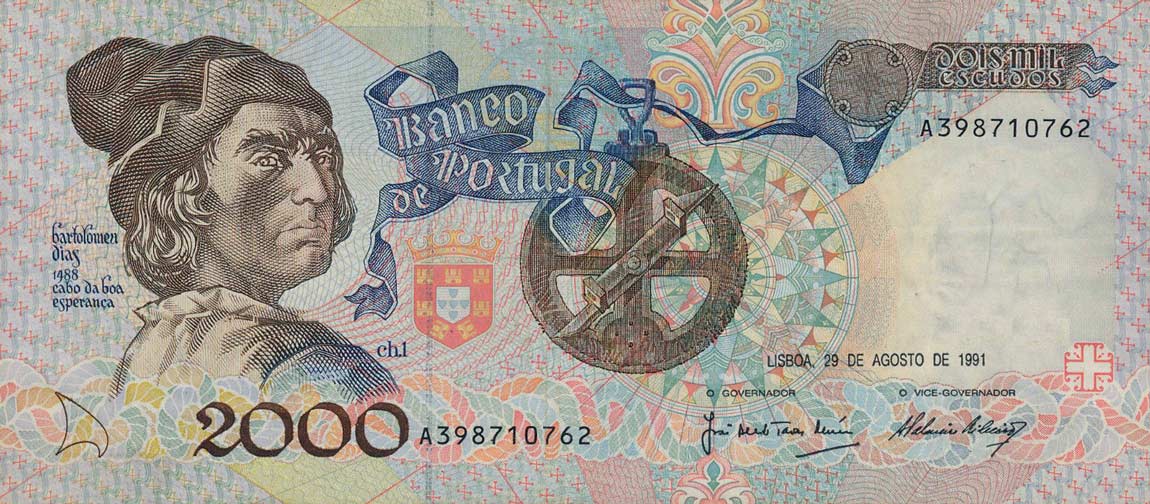 Front of Portugal p186b: 2000 Escudos from 1991