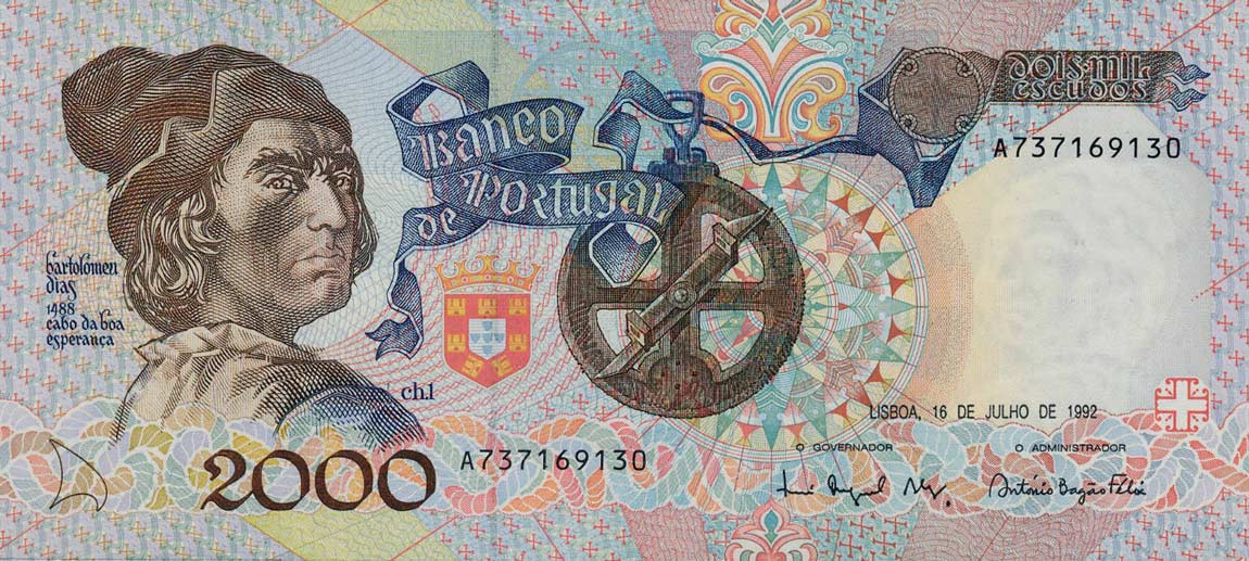 Front of Portugal p186c: 2000 Escudos from 1992