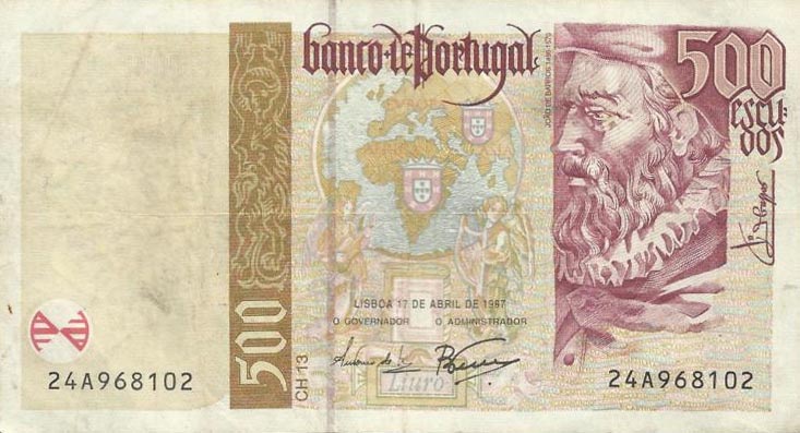 Front of Portugal p187a: 500 Escudos from 1997