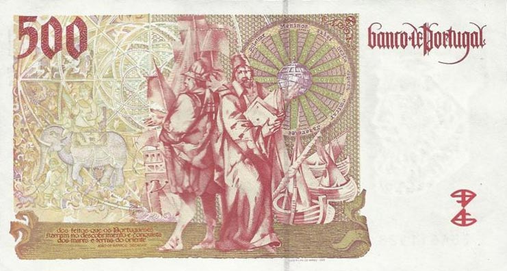 Back of Portugal p187b: 500 Escudos from 1997