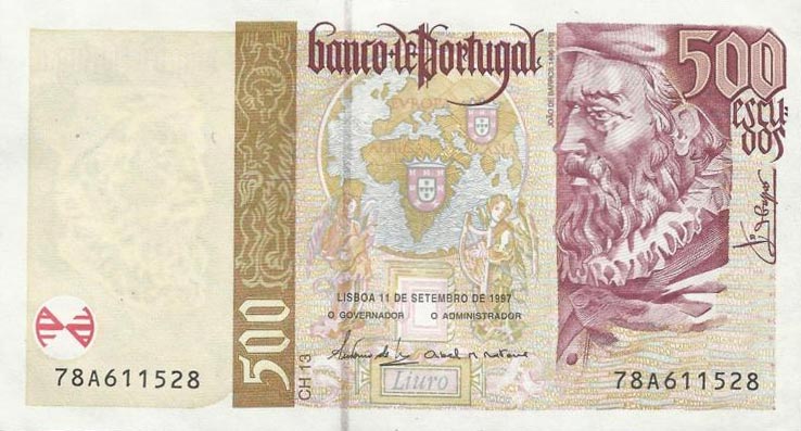 Front of Portugal p187b: 500 Escudos from 1997